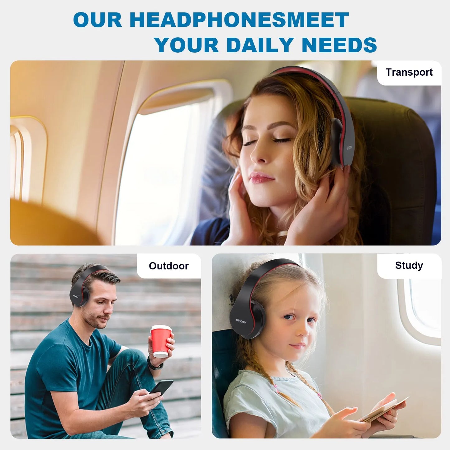 Headphones – Wireless, Foldable, FM & SD Support