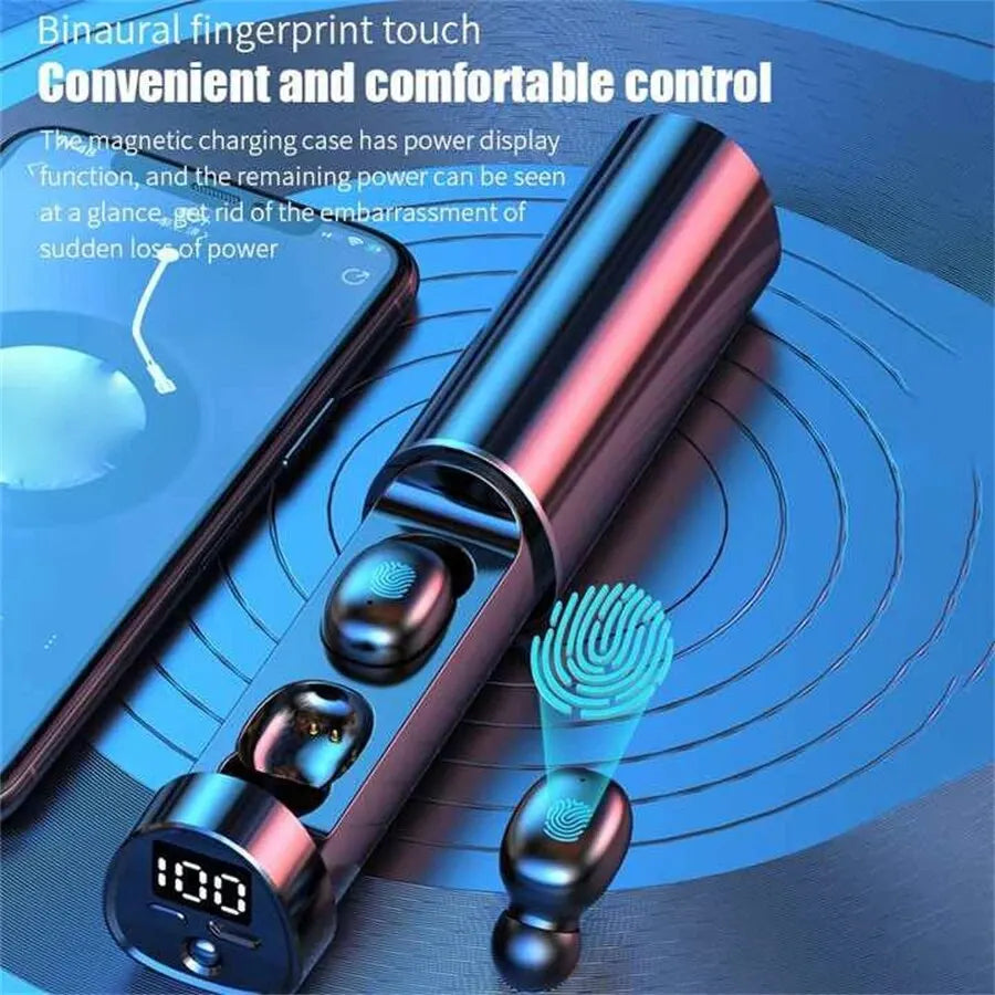 TWS Wireless Earbuds – LED Display, Stereo Bass & Built-In Mic