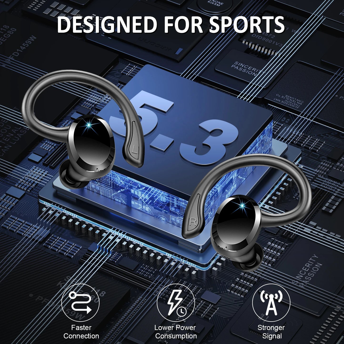 Bluetooth 5.3 Wireless Earbuds – 48H Playtime & Noise Cancelling Mic for Sports