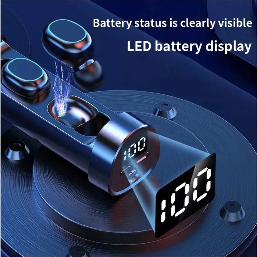 TWS Wireless Earbuds – LED Display, Stereo Bass & Built-In Mic