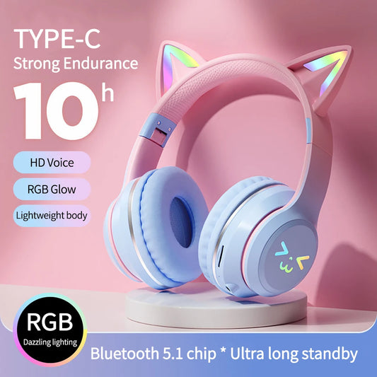 Cat Ear Headphones – Wireless, Cute Design, Mic, Stereo Sound