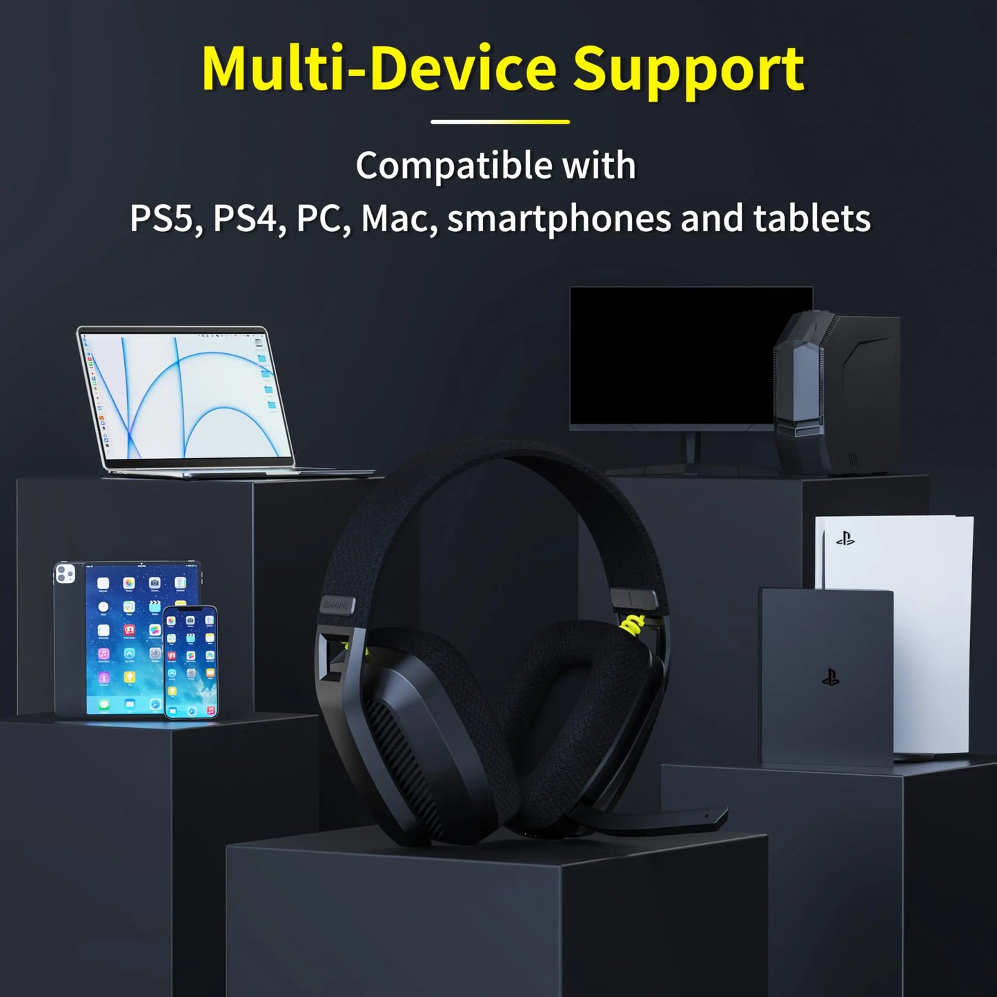 Wireless Gaming Headset – 2.4GHz & Bluetooth with Mic for PS5/PS4/PC/Mac