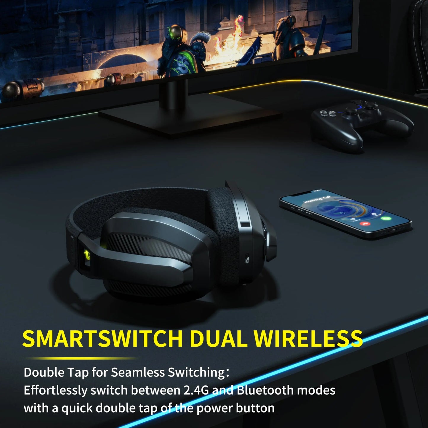 Wireless Gaming Headset – 2.4GHz & Bluetooth with Mic for PS5/PS4/PC/Mac