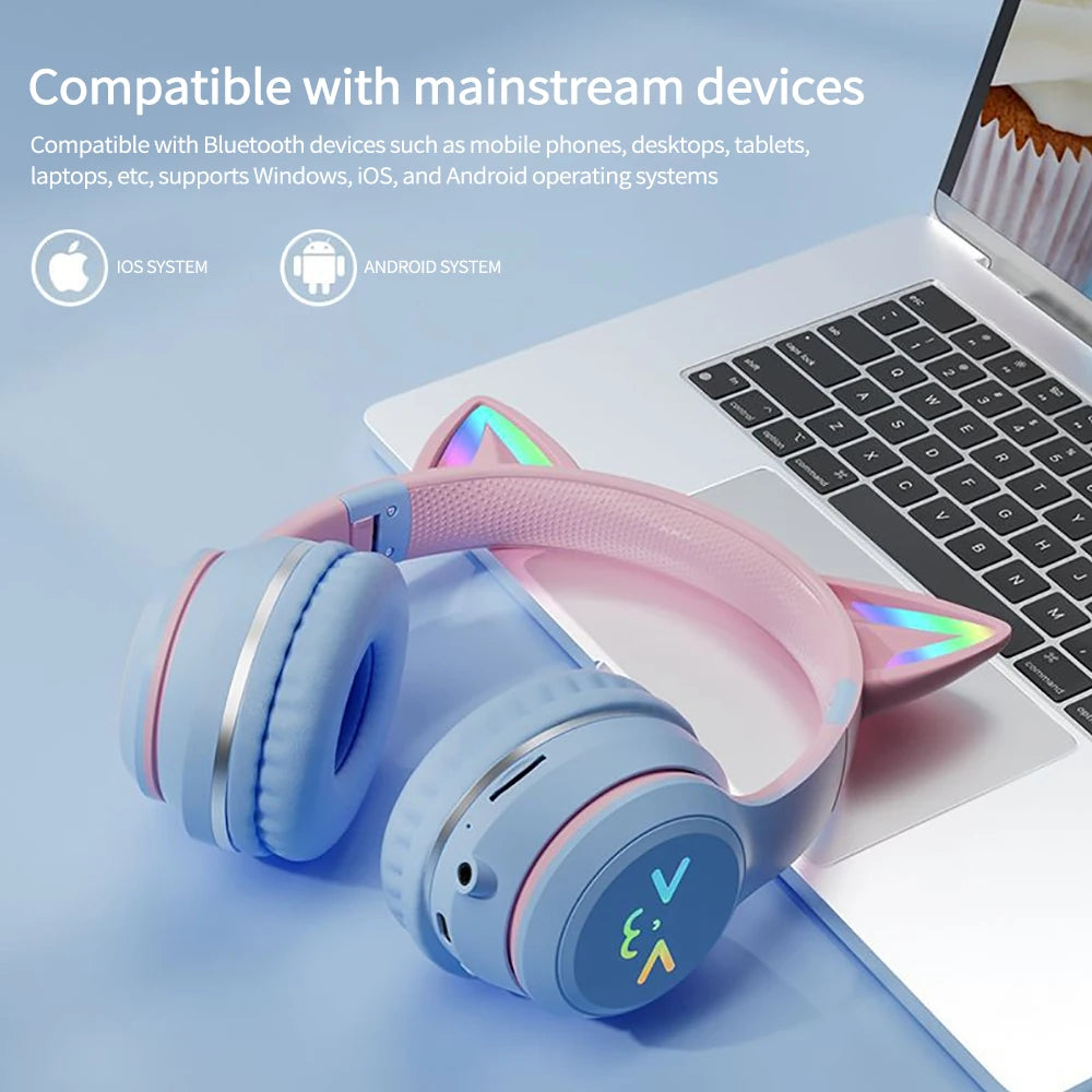 Cat Ear Headphones – Wireless, Cute Design, Mic, Stereo Sound