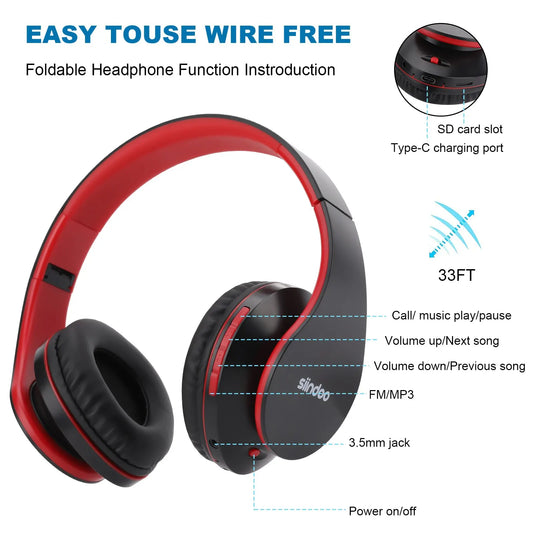 Headphones – Wireless, Foldable, FM & SD Support